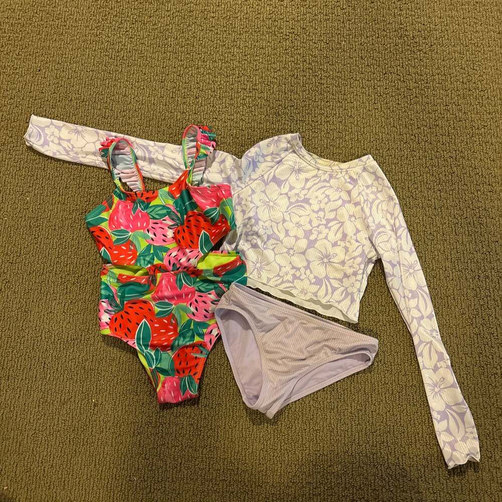 Wonder Nation Girls  2 piece swimsuit and Cat and Jack one piece swim suit both